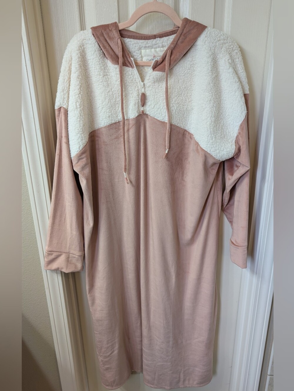 Cuddl Duds Sherpa Sleep Dress Hoodie Rose Cream Size 1X